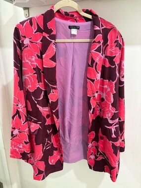VENUS Floral Blazer Burgundy Pink Mid-Length Long Sleeve Button Pockets Lined 10